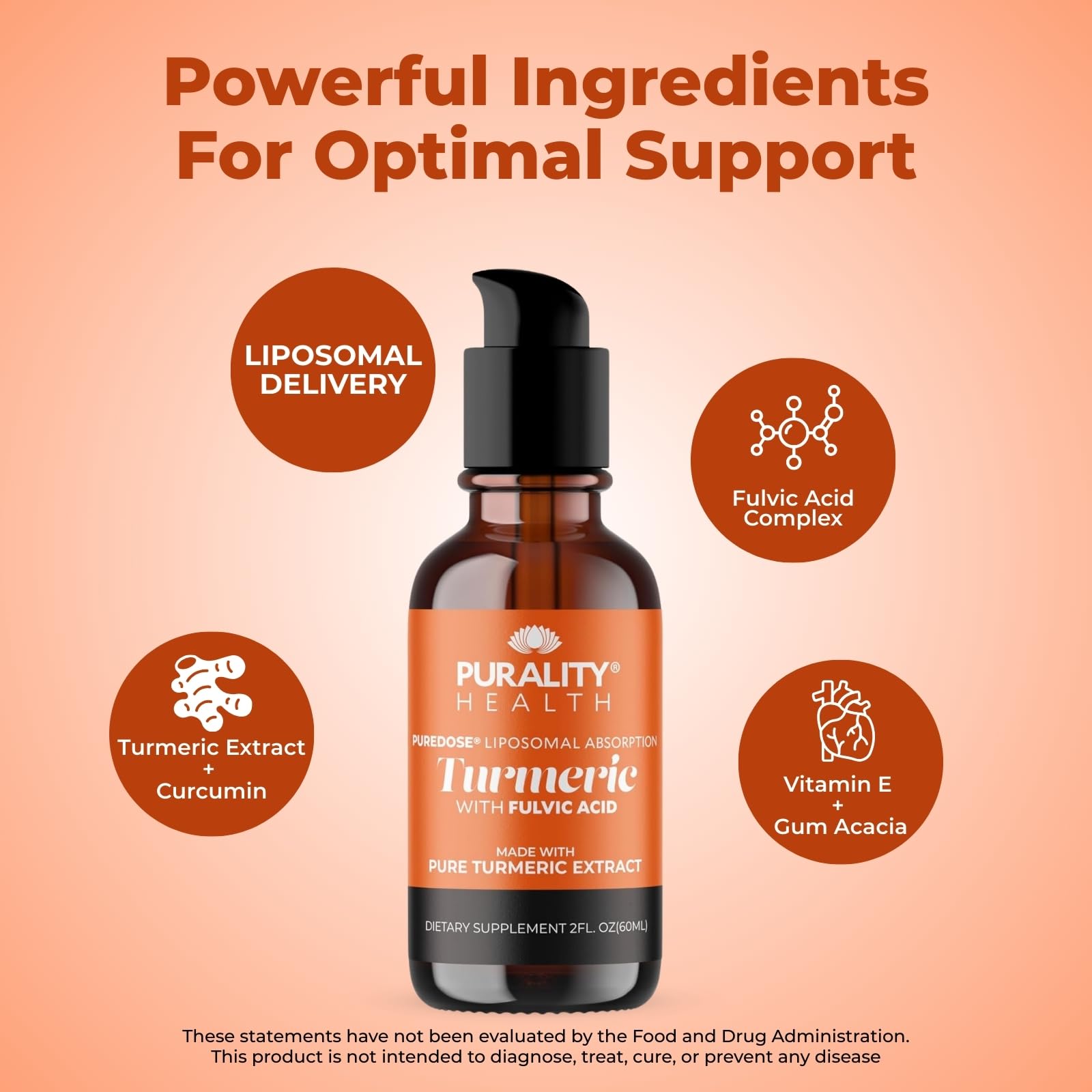PURALITY HEALTH Liquid Turmeric with Fulvic Acid, Liposomal Enhanced Absorption, 2fl. oz (60ml) Vegan Formula Supports Joint Health & Daily Wellness, Easy-to-Use Pump - 30 Servings