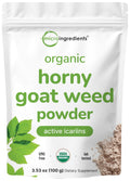 Maximum Strength Organic Pure Horny Goat Weed with Active Icariins for Men and Women, 100 Grams, Organic Epimedium Powder for Energy and Immune System Booster, Filler Free and Vegan Friendly