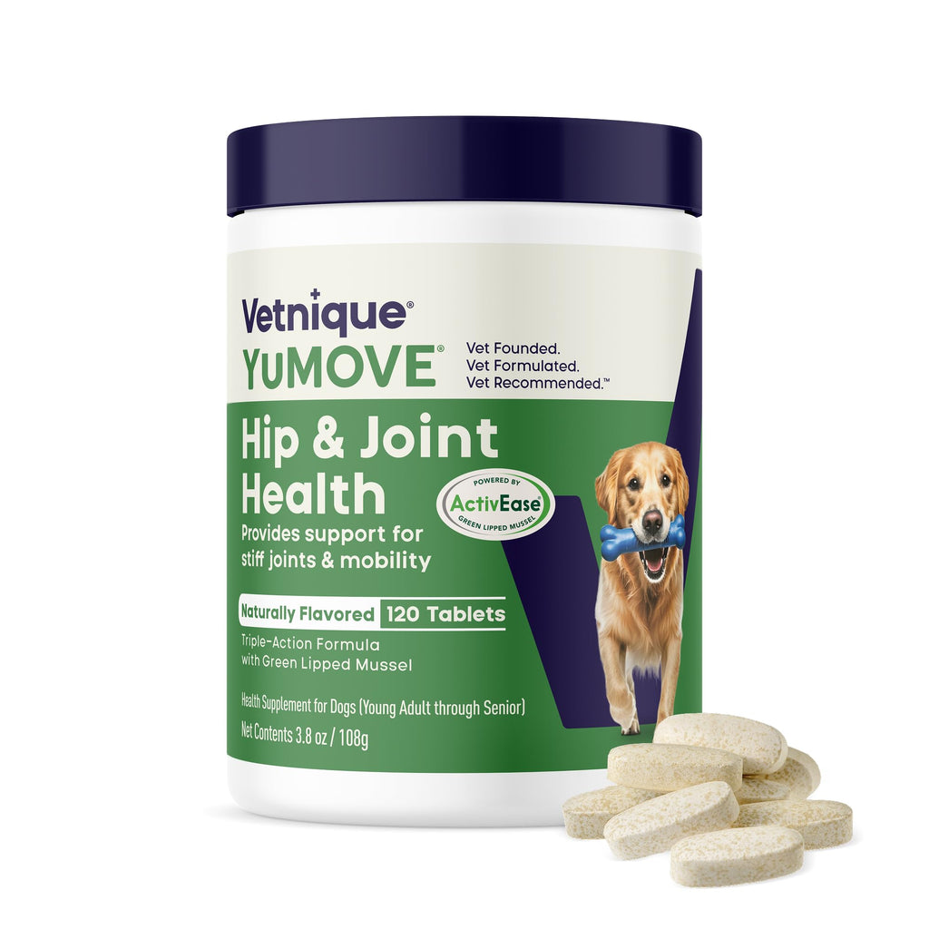 YuMOVE Hip & Joint Supplement for Dogs with Glucosamine, Hyaluronic Acid, Green Lipped Mussel & Omega 3 Joint Supplement - Regular or Advanced Strength (120 Count, Chewable Tablets)