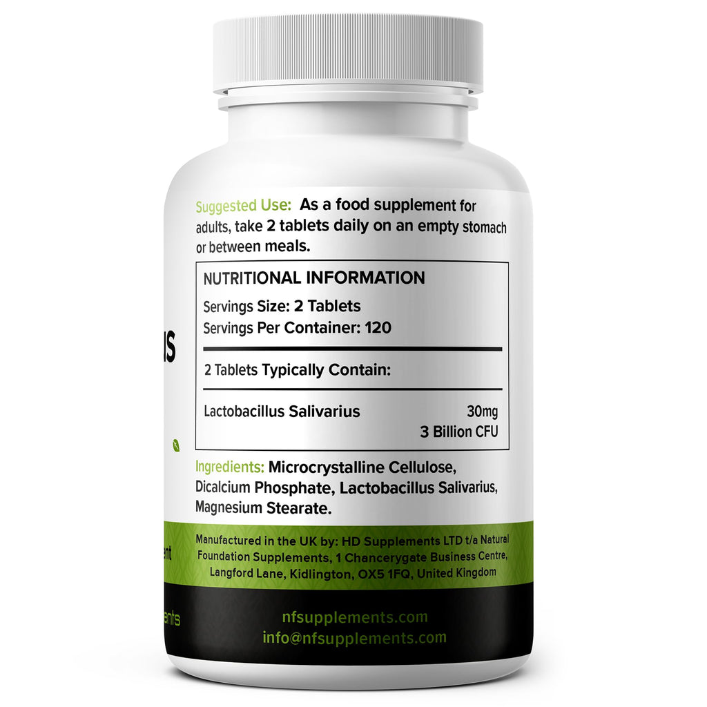 Lactobacillus Salivarius (4 Month Supply) Probiotic Supplement 240 Tablets 3 Billion CFU Probiotics for Men & Women Vegan Friendly Made in the UK (Lactobacillus Salivarius)