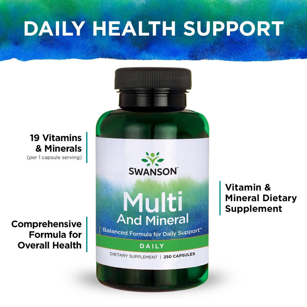 Swanson Multi and Mineral Daily Men's Women's Multivitamin Multimineral Health Supplement 250 Capsules (Caps)