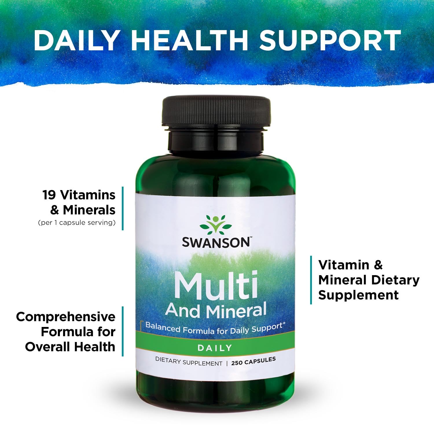 Swanson Multi and Mineral Daily Men's Women's Multivitamin Multimineral Health Supplement 250 Capsules (Caps)