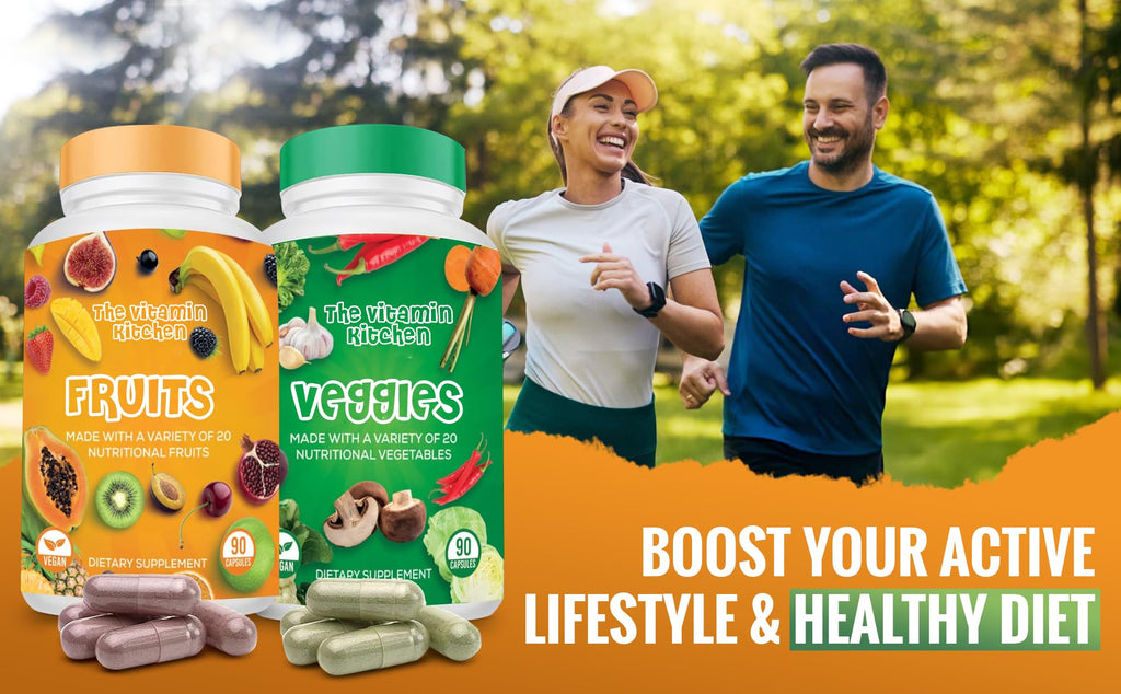The Vitamin Kitchen Fruit and Veggie Supplements-90 Fruits, 90 Veggies Capsules to Boost Energy Level - Whole Food Fruits and Vegetable from Super Foods - Made in USA - Soy & Vegan Free (Pack of 2)…