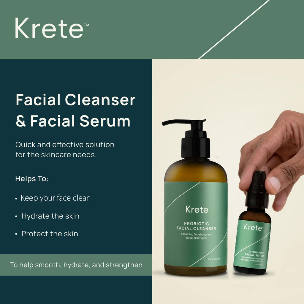 krete One-Two Punch with Probiotic Facial Cleanser & Facial Serum for Men – Moisturize, Hydrate, and Protect Your Skin in 30 Seconds