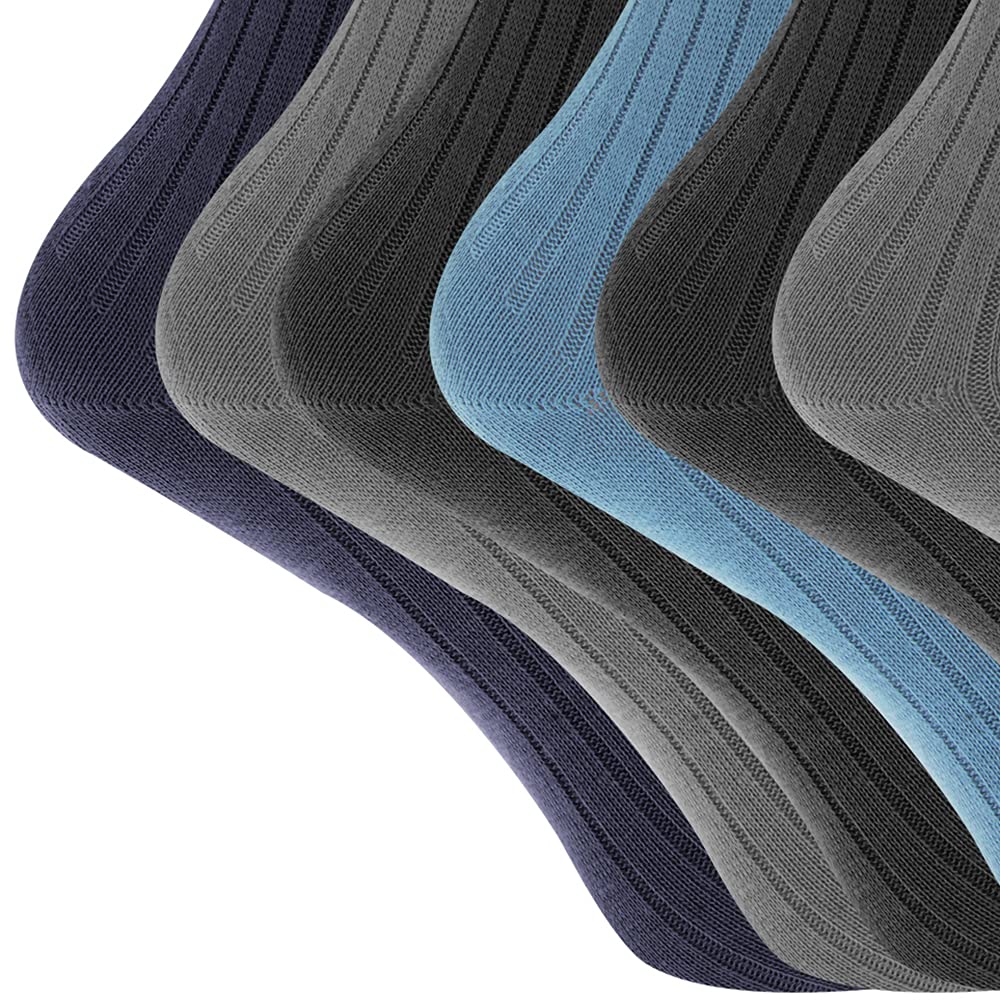 Mens 100% Cotton Ribbed Classic Socks (Pack Of 6) (UK Shoe 6-11, EUR 39-45) (Black)