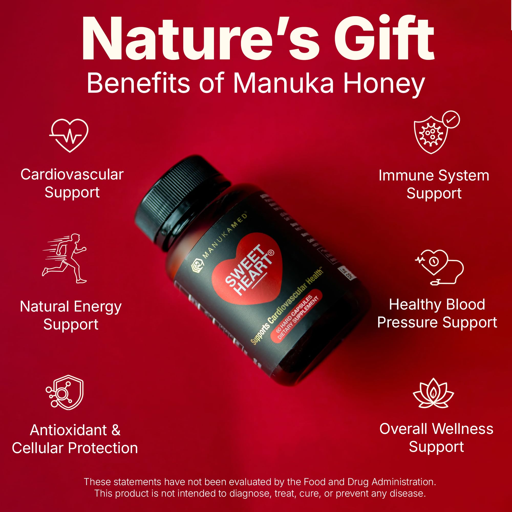 Sweetheart Natural Cholesterol Support Supplement - Manuka Honey Modified Royal Jelly Peptides - 60 Capsules, New Zealand Manuka Honey