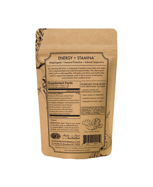Anima Mundi Apothecary Qi Energy & Protein Superfood Powder - Adaptogenic Adrenal Support Supplement with Ashwagandha & Slippery Elm - Mood & Energy Support Supplement & Protein Powder (8oz / 227g)