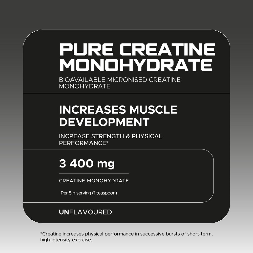 USN Micronised Creatine Powder 230g (67 Servings): 100% Pure Creatine Monohydrate Powder for Performance and Muscle Recovery, Suitable for Vegans - Unflavoured