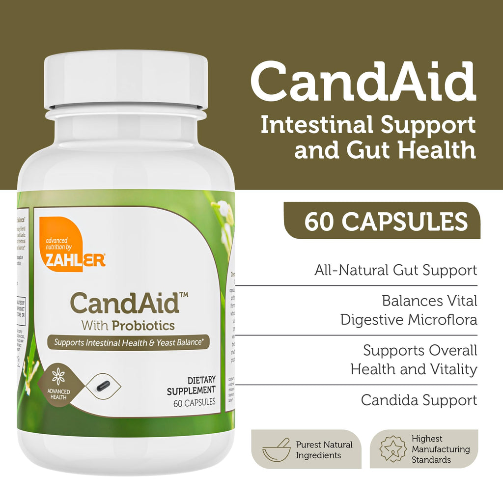 Zahler - CandAid Cleanse Digestive Health Supplement with Probiotics for Women & Men - Daily Adults, Men & Women Probiotic for Gut Health & Overgrowth - Kosher (60 Timed Release Capsules)
