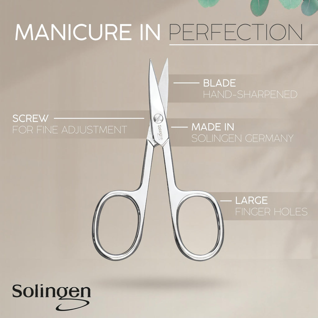 Manicure Set Solingen Made in Germany - 7 Piece Exclusive Finger & Toe Nail Clippers Kit for Women and Men in Real Leather Case, Color Black
