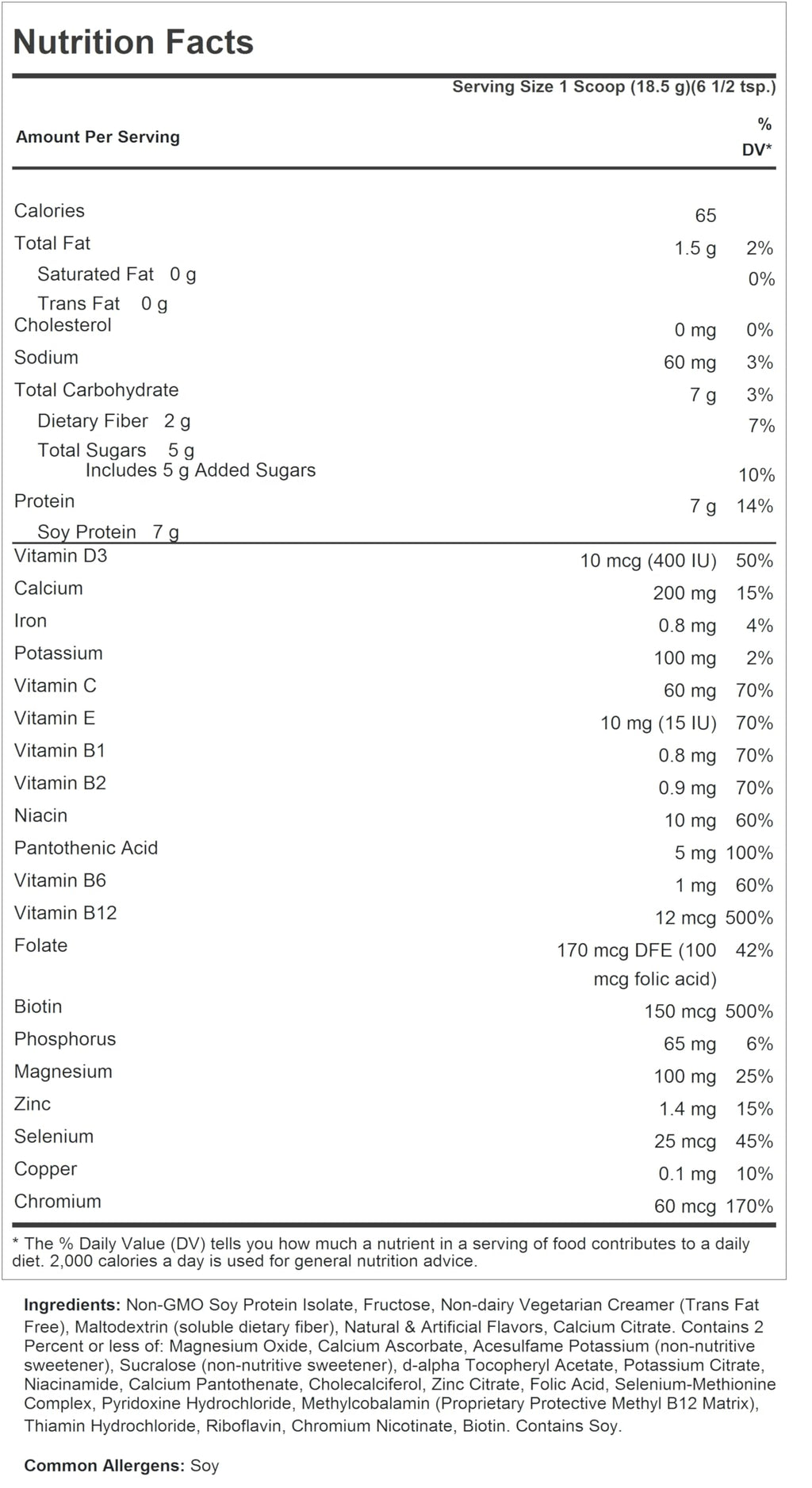 ANDREW LESSMAN Secure Soy Complete Meal Replacement - Piña Colada 30 Servings - Only 65 Calories, 7g Non-GMO Soy Protein, Vitamins and Minerals, Low-Fat, Nutritious and Delicious, Mixes Instantly