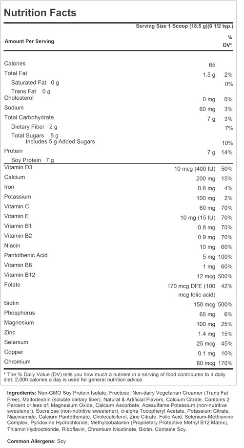 ANDREW LESSMAN Secure Soy Complete Meal Replacement - Piña Colada 30 Servings - Only 65 Calories, 7g Non-GMO Soy Protein, Vitamins and Minerals, Low-Fat, Nutritious and Delicious, Mixes Instantly