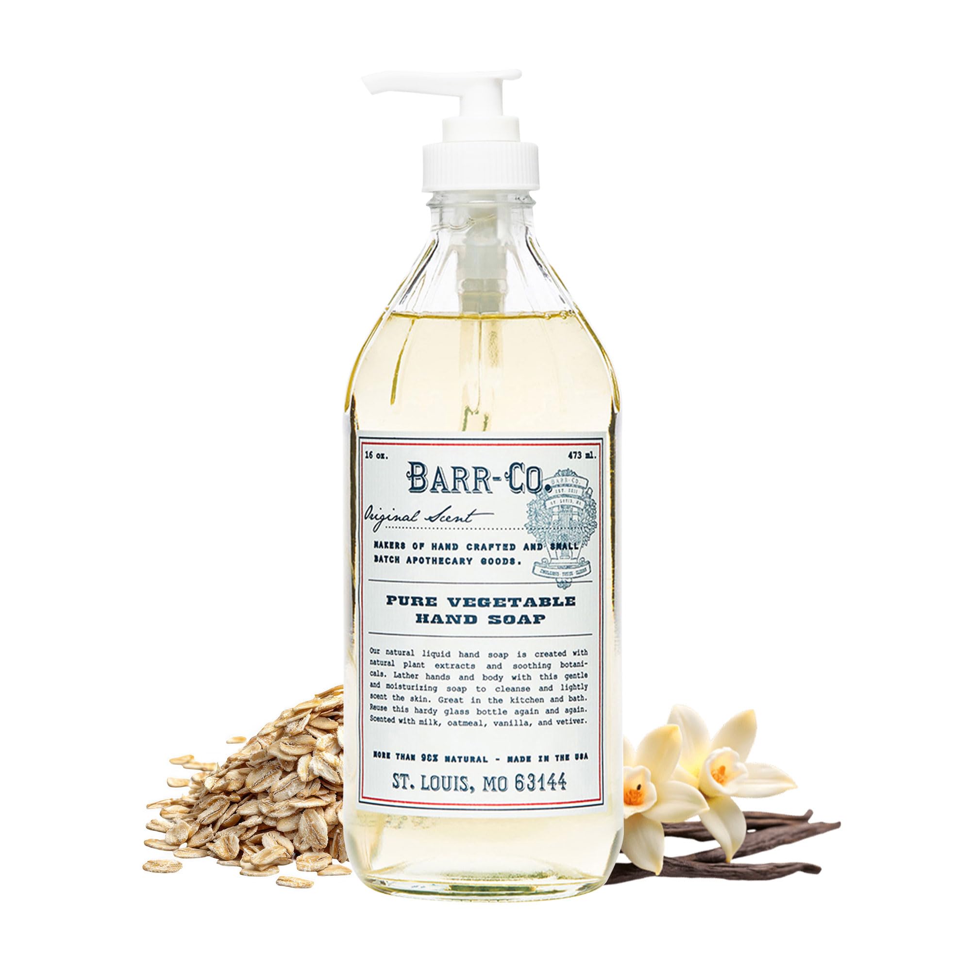 BARR-CO. Hand Soap – Natural Liquid Soap with Oat, Vanilla & Vetiver, Moisturizing Vegan Formula for Bathroom & Kitchen, Original Scent 16fl oz