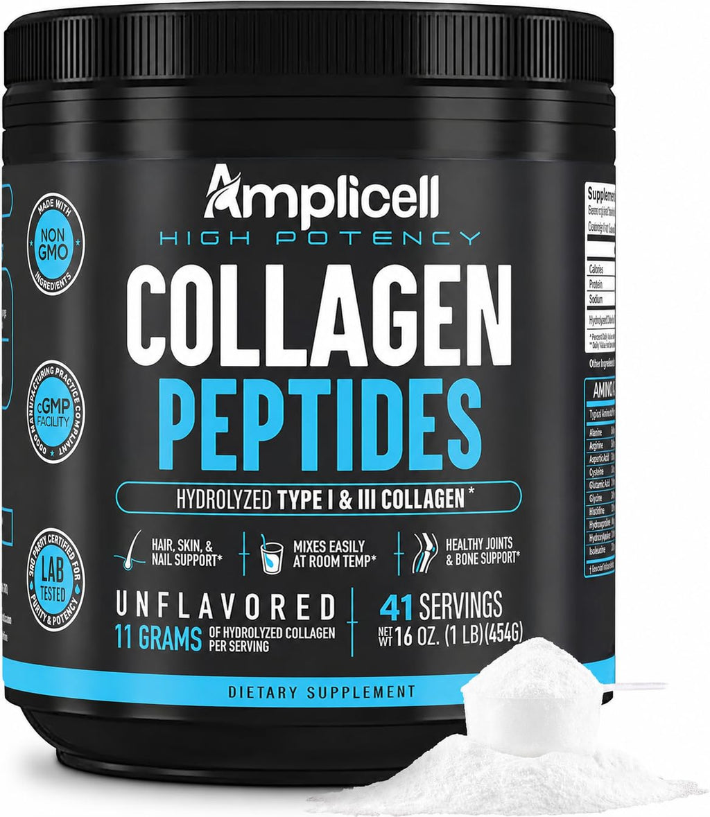 AMPLICELL Multi Collagen Peptides Powder for Men & Women, 41 Servings