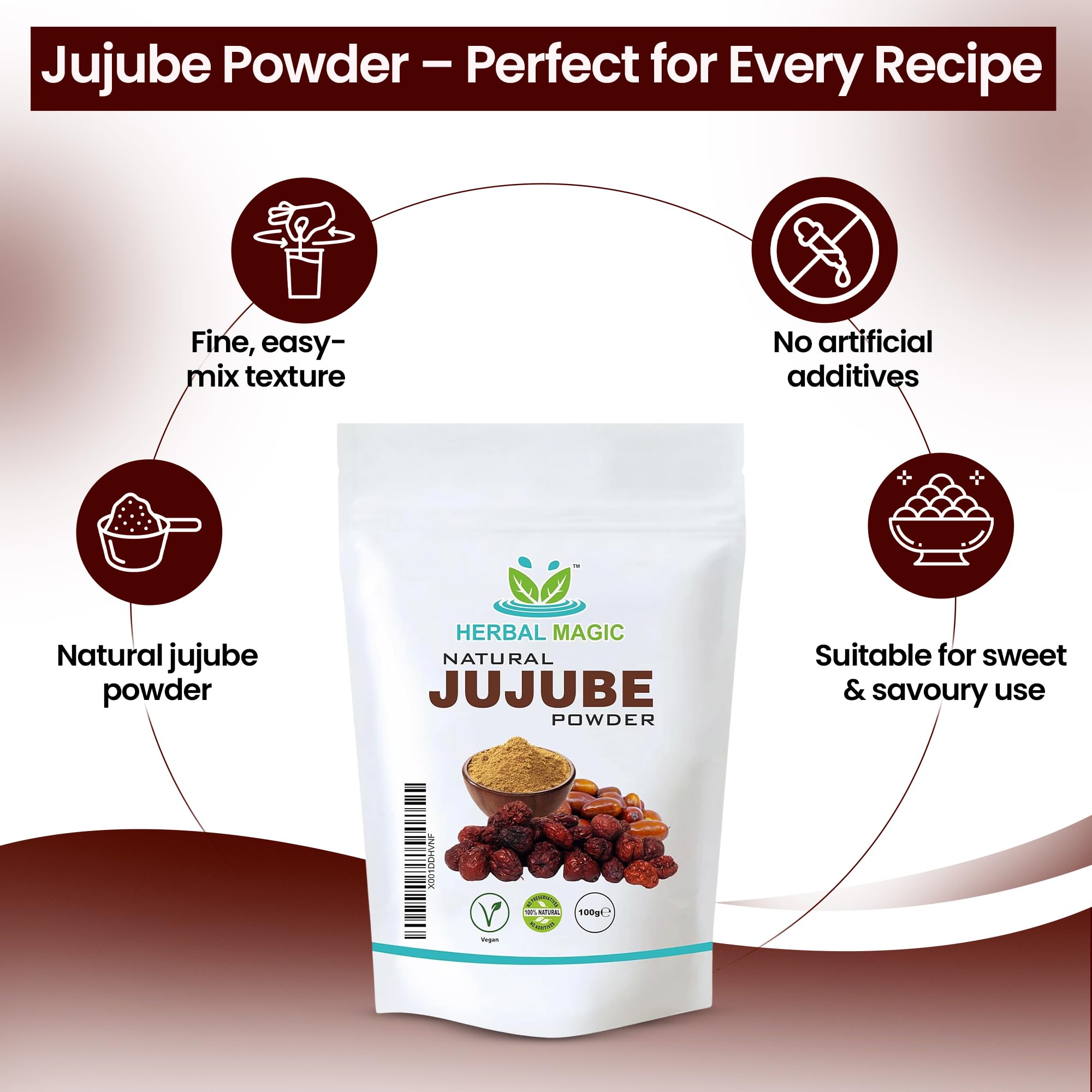 Herbal Magic's’s Pure & Natural Jujube Powder - Indian Ber/Date For Smoothies,Juice - Free From Fillers & preservatives