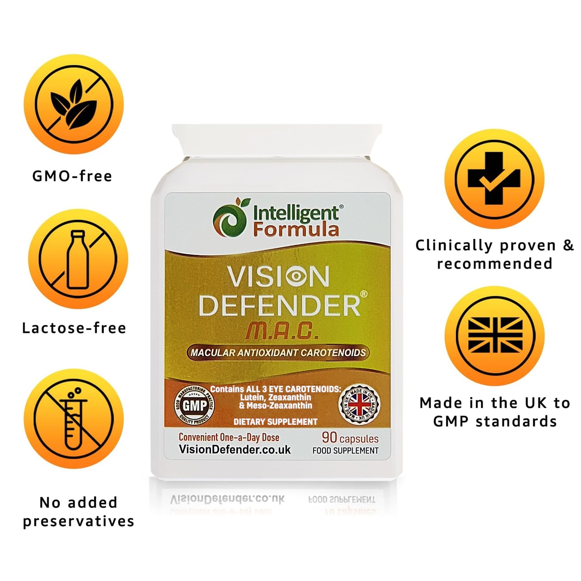 Vision Defender MAC Eye Supplement: Lutein, Zeaxanthin & Meso-Zeaxanthin Triple Antioxidant Carotenoids for Eye Health and Eyesight (90 Capsules/One Capsule Daily) Made in UK