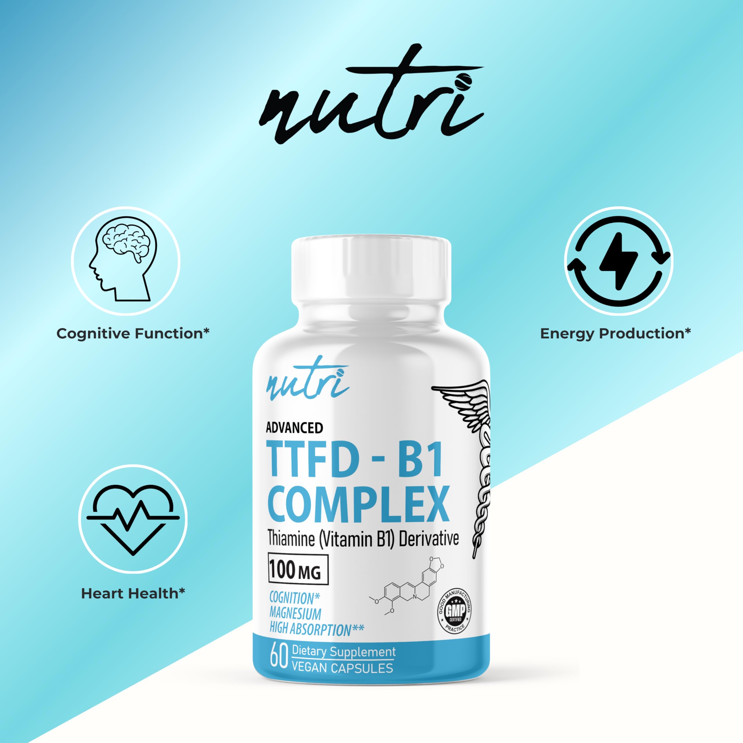 Nature's Fusions TTFD Thiamine B1 Supplement - 100mg 60 Servings - with 8mg Magnesium - No Toxic Fillers - TTFD Thiamine Tetrahydrofurfuryl Disulfide - Third Party Lab Tested - Nutri Supplements