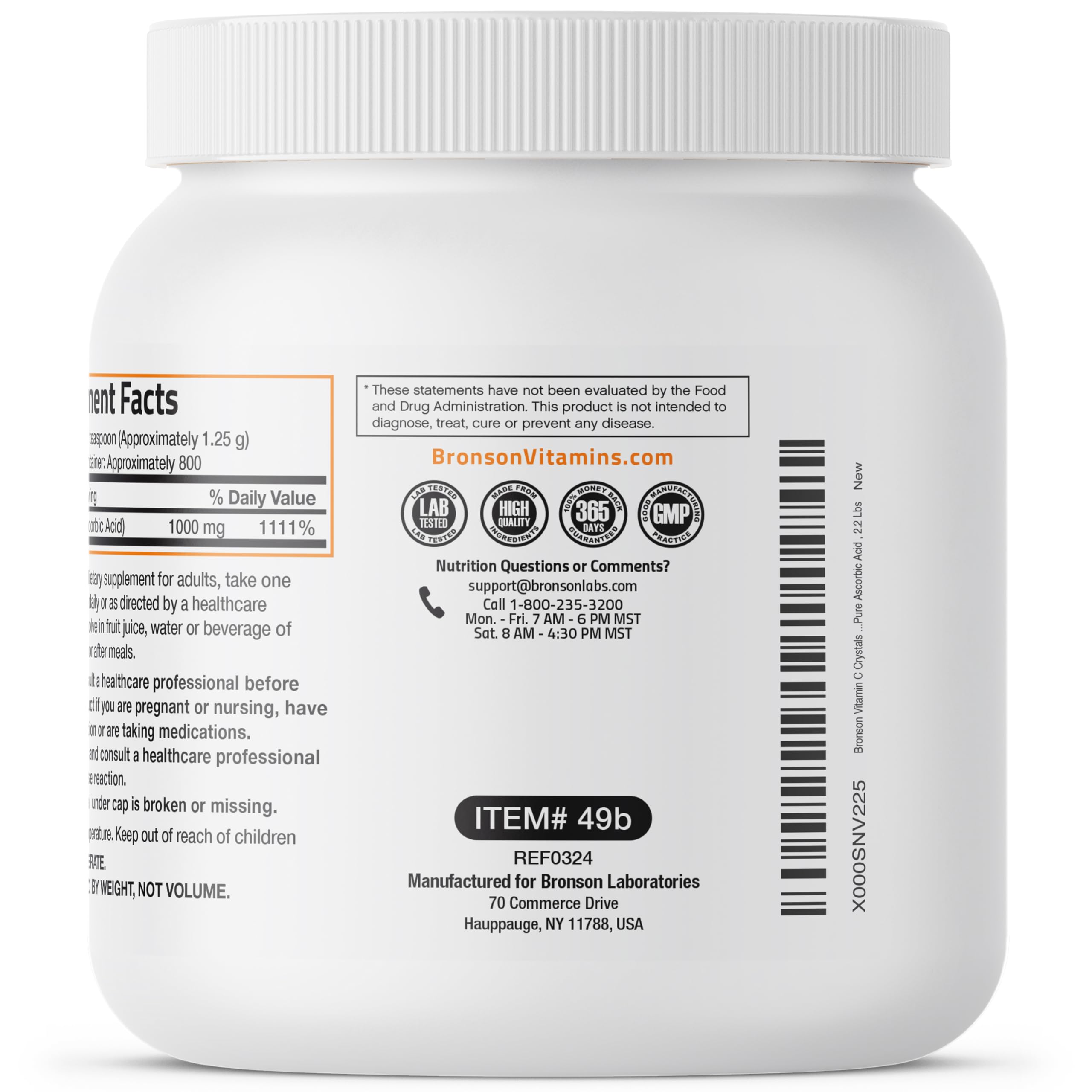 Bronson Vitamin C Powder Pure Ascorbic Acid Soluble Fine Non GMO Crystals – Promotes Healthy Immune System and Cell Protection – Powerful Antioxidant - 1 Kilogram (2.2 Lbs)