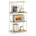 VASAGLE UKKS014Y01V1 Kitchen Bakery Shelf with Power Outlet, 4 Tier with 8 S Hooks, Adjustable Shelf for Small Spaces, Golden Oak and Cloud White