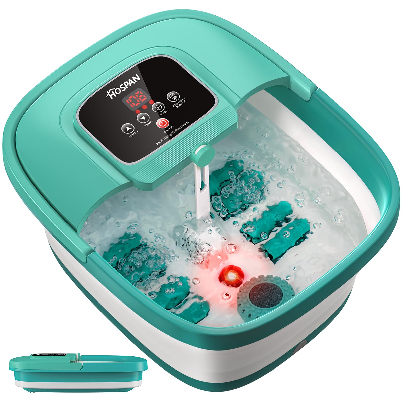 HOSPAN Collapsible Foot Spa with Heat, Bubble, Red Light, and Temperature Control, Foot Bath Massager with 8 Shiatsu Massage Rollers, Pedicure Foot Spa for Relaxation - FS01A