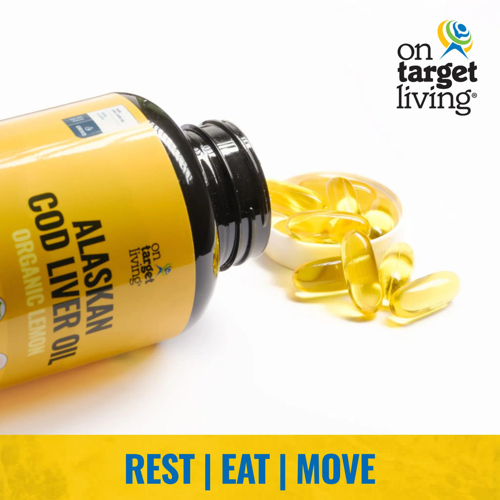 On Target Living Alaskan Cod Liver Oil 120 Soft Gels | Line Caught in The USA | Naturally Occurring Vitamin D | Rich in Omega 3 DHA/EPA