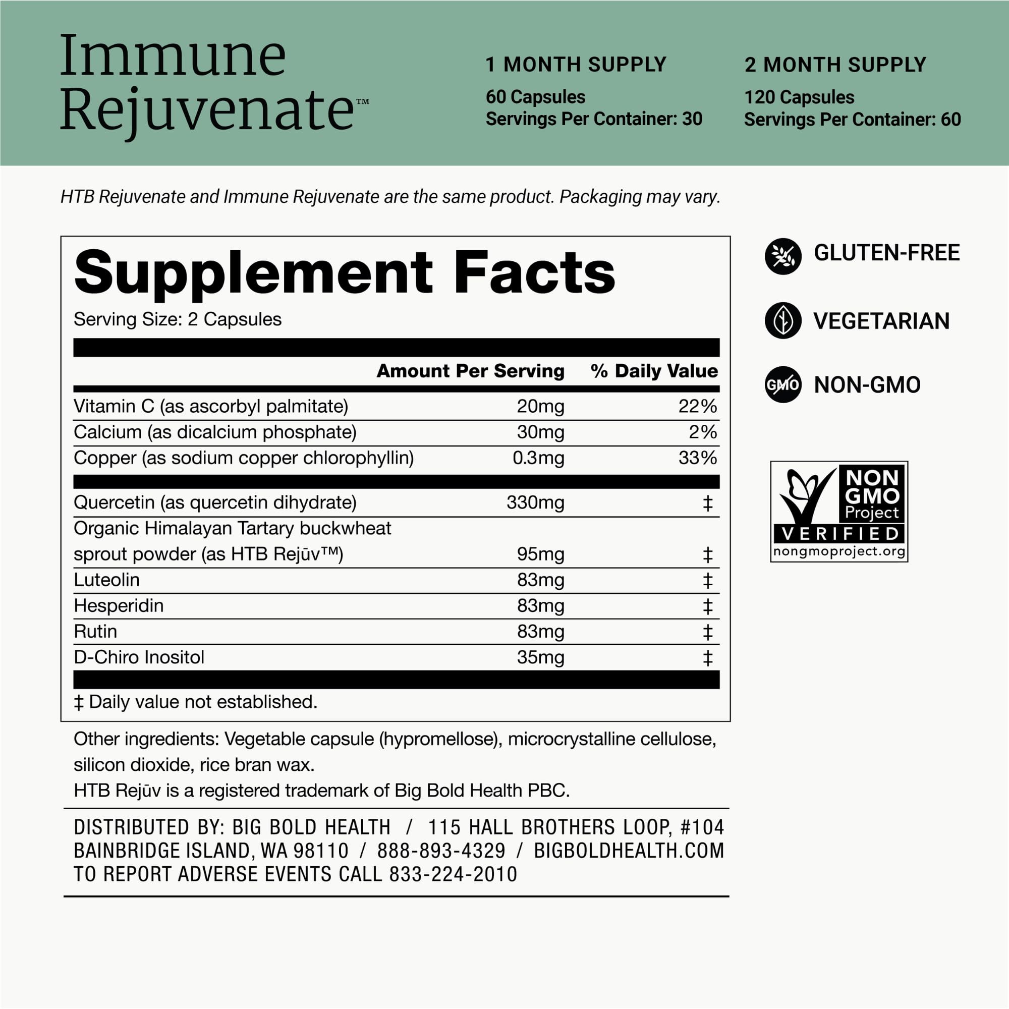 BIG BOLD HEALTH HTB Immune Rejuvenate - Himalayan Tartary Buckwheat - Polyphenols Supplement for Immune Support - Gluten Free, Dairy Free, Non-GMO Formula - 120 Vegetarian Capsules (2 Month Supply)