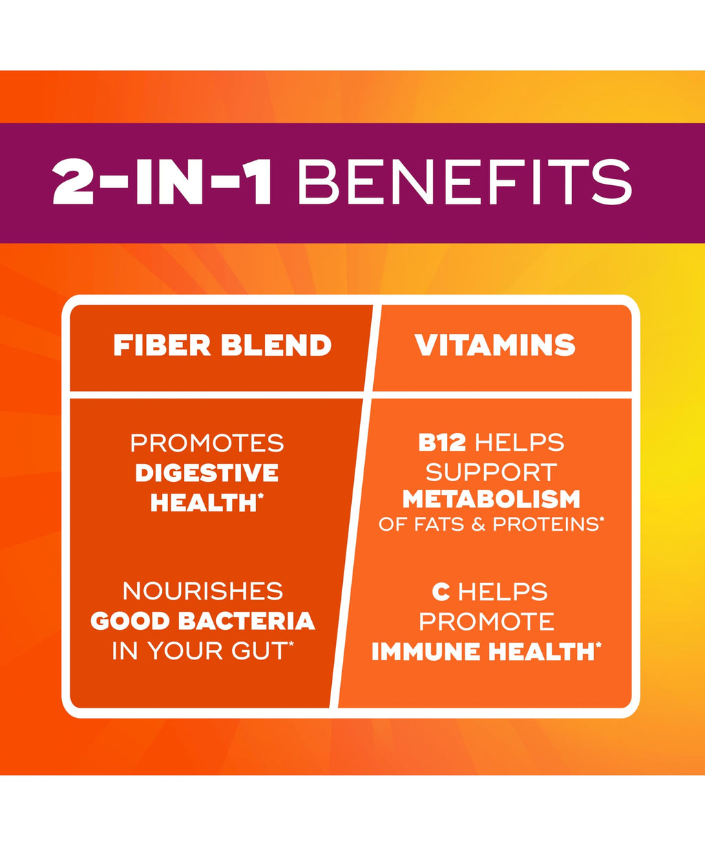 Metamucil Fiber Gummies for Adults with Vitamins C, D, B12 for Metabolism, No Sugar Added Citrus Berry Flavor, 5g Plant Based Prebiotic Fiber Supplement Blend, 120 Count