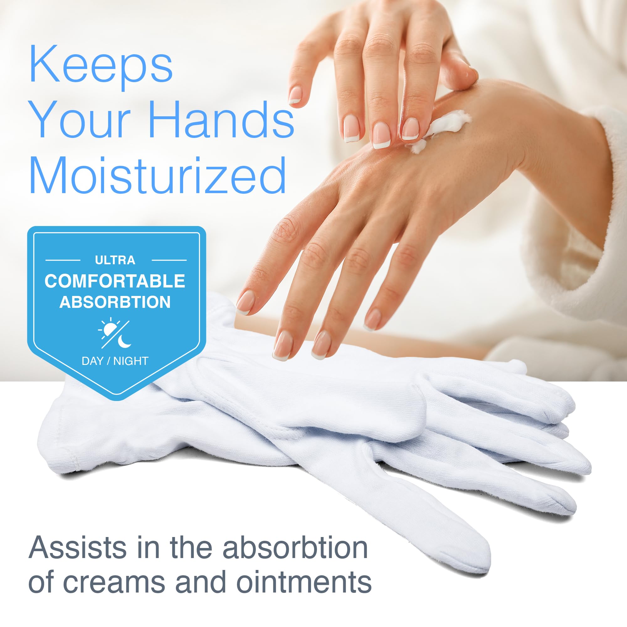 CARA Moisturizing Eczema Cotton Gloves, Large, 24 Pair