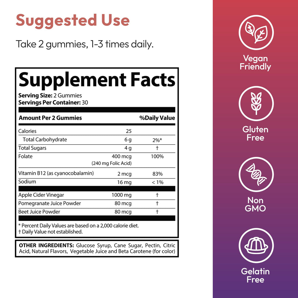 Justified Laboratories Destiny Keto ACV Gummies (1000 mg) - 60 Count, Pack of 3 - Formulated with Apple Cider Vinegar, Folate & Vitamin B12 - Non-GMO, Vegan, Gluten Free - 90 Servings