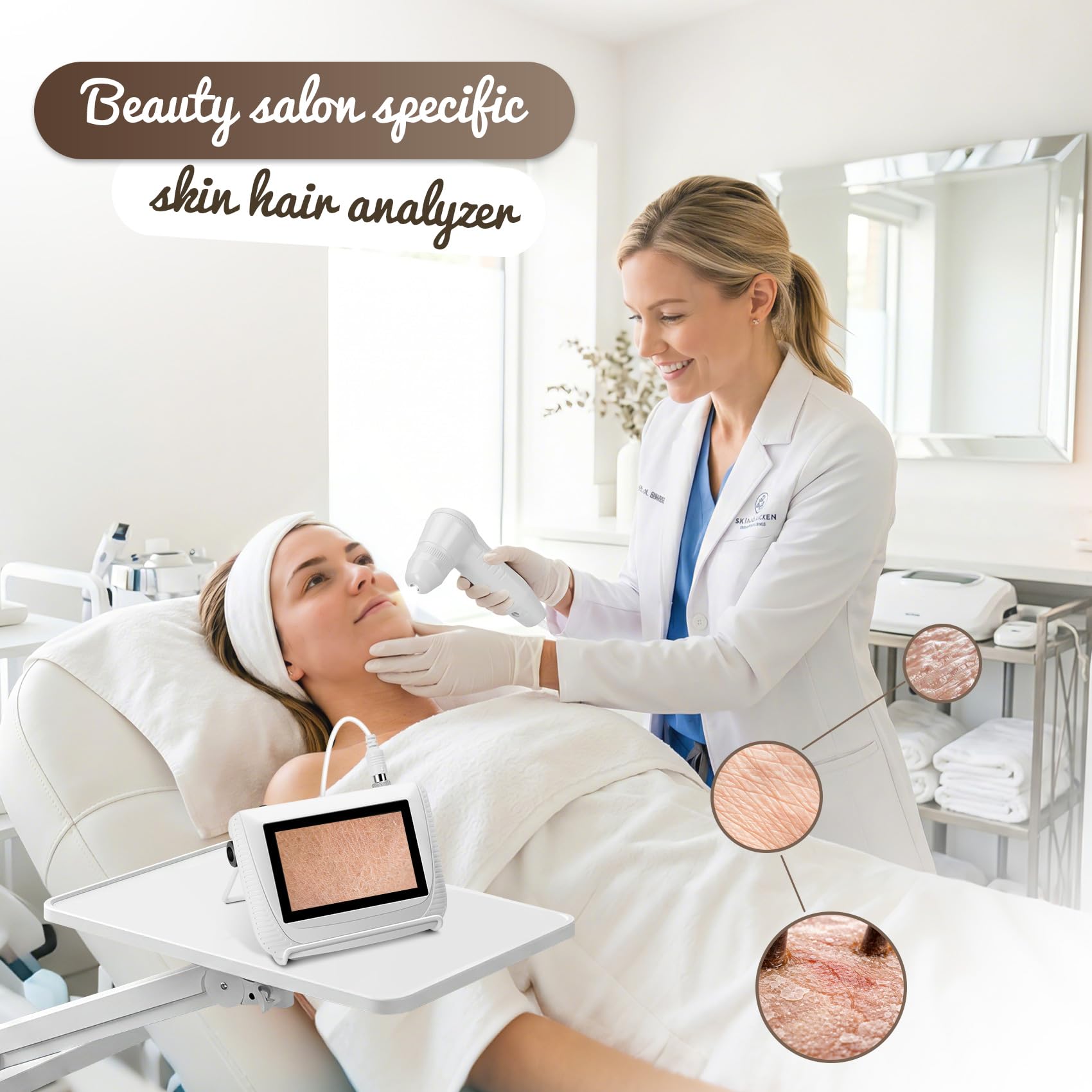 Scalp Analysis Machine, Skin Hair Analyze, 5 Inch LCD Screen Rechargeable Digital Scanner for Skin & Hair Analysis, 50x/200x DualHeads, Digital Scalp Health Detection Use for Home and Salon