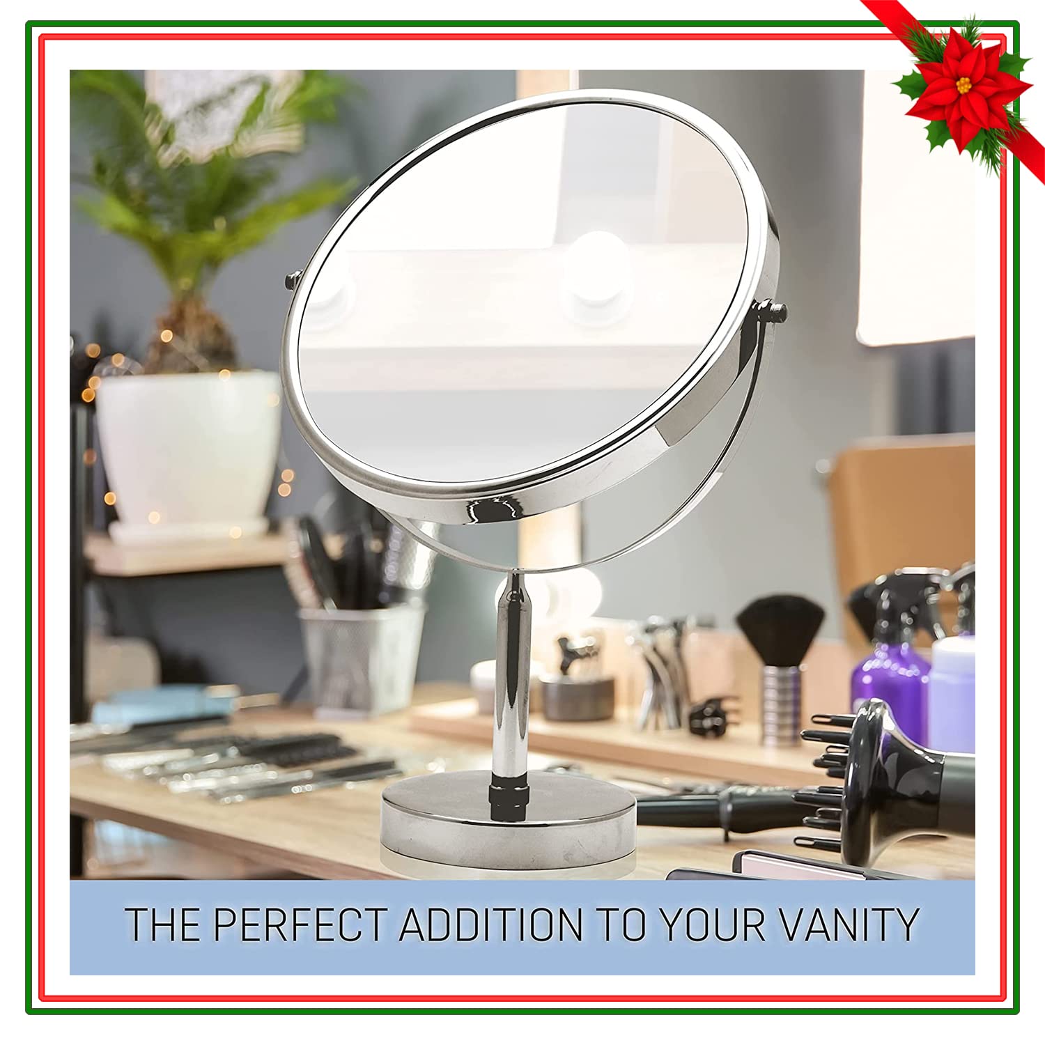 XXLarge Oversized 3X Weak Magnifying Mirror with Stand for Desk, Table, Retail Store Countertop, and Makeup Vanity - Double Sided 3X/1X Magnification - 17" Tall and 11" Wide