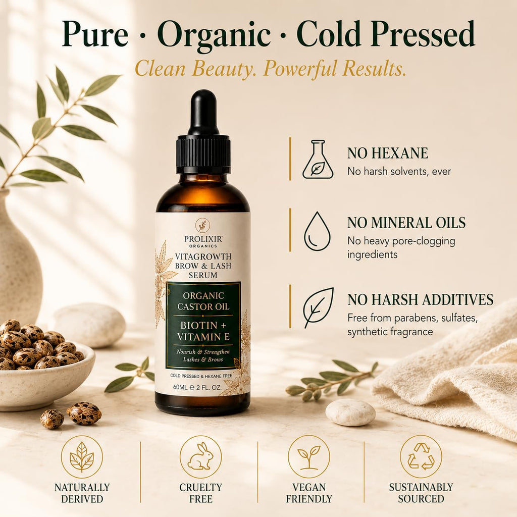 Prolixir 60ml Organic Castor Oil with Biotin & Vitamin E Serum for Eyebrow & EyeLash Growth