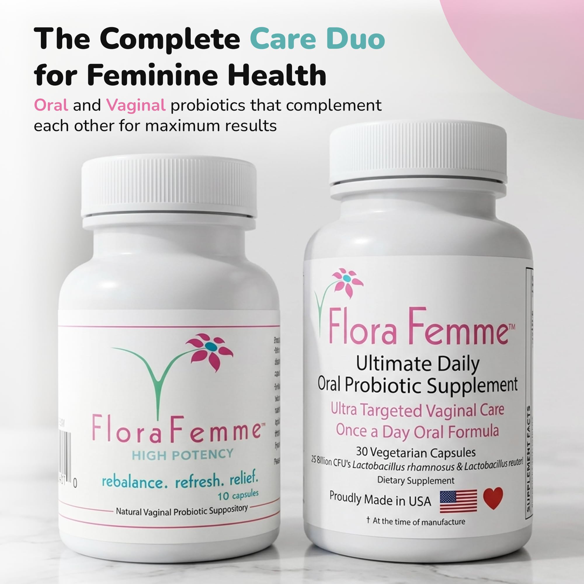 FLORAFEMME - pH Vaginal Probiotics Suppository - Supports pH Balance of Yeast & Bacteria for Feminine Freshness. Supports Restoration of Healthy Vaginal Flora & Eliminates Vaginal Odor