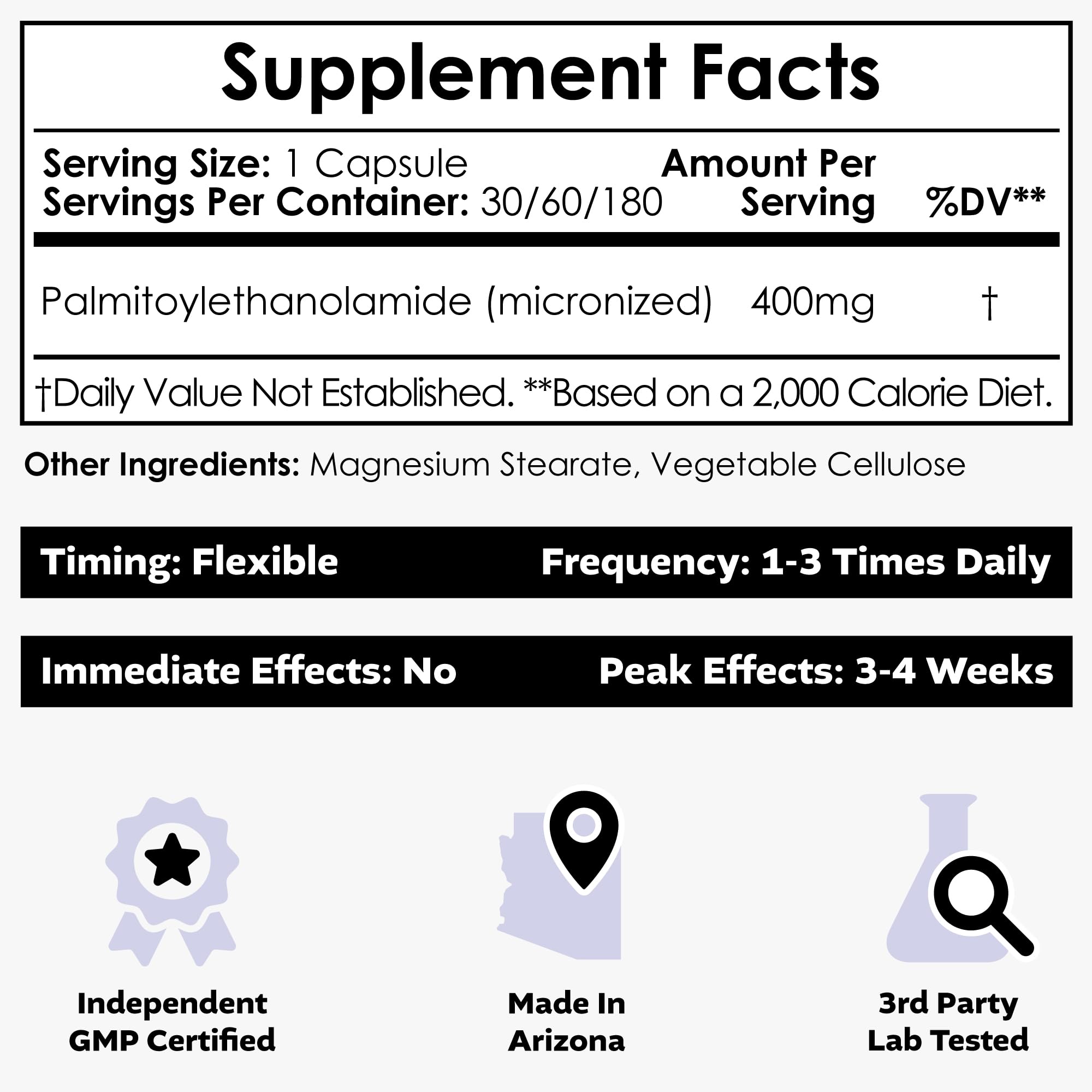 Nootropics Depot Palmitoylethanolamide (Pea) 400mg Capsules | Micronized Pea | Joint, Nerve, & Cellular Support | Daily Comfort | High Purity | Supplement for Women and Men | 60ct