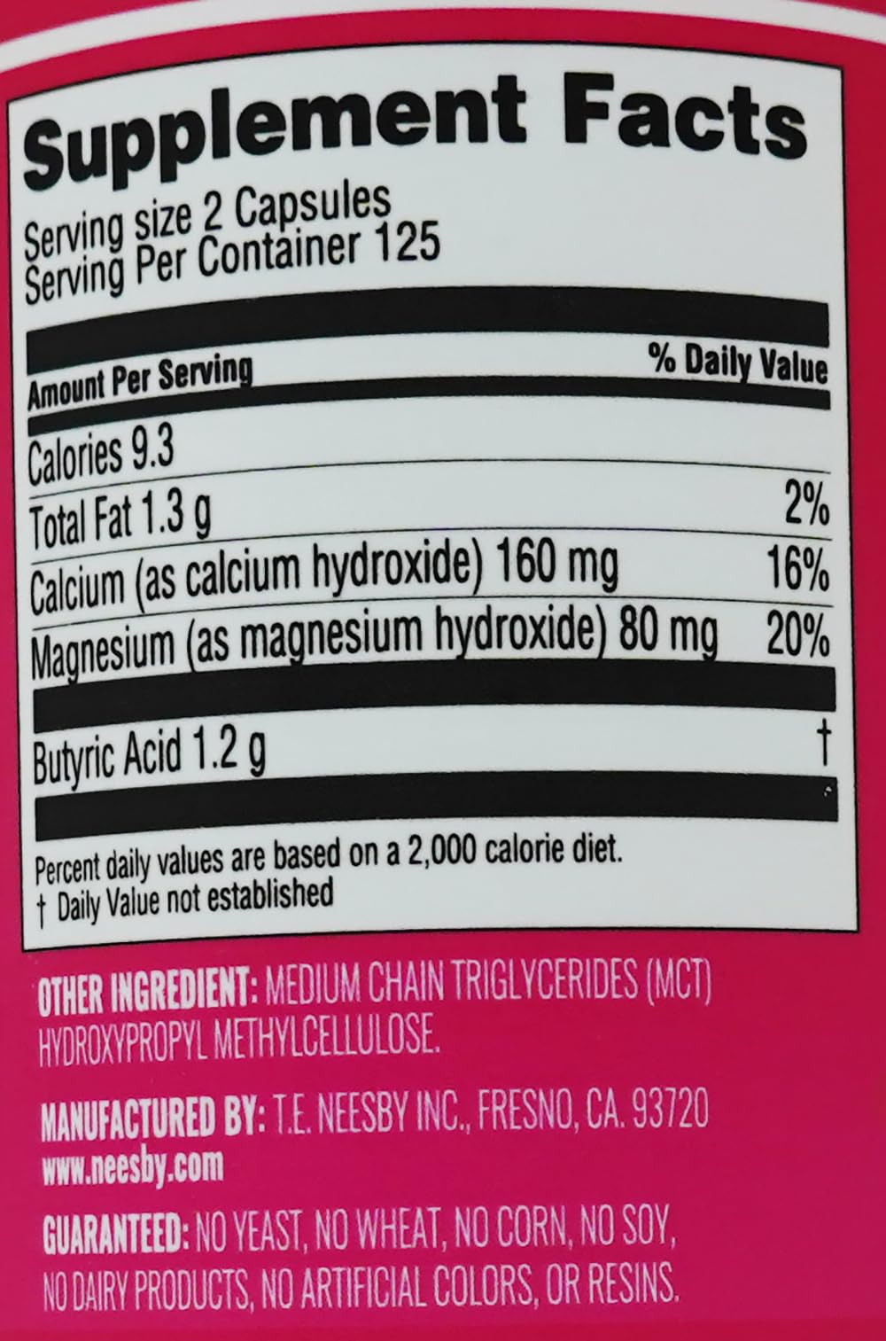 Butyrex Calcium/Magnesium Butyrate Complex: 250 Capsules