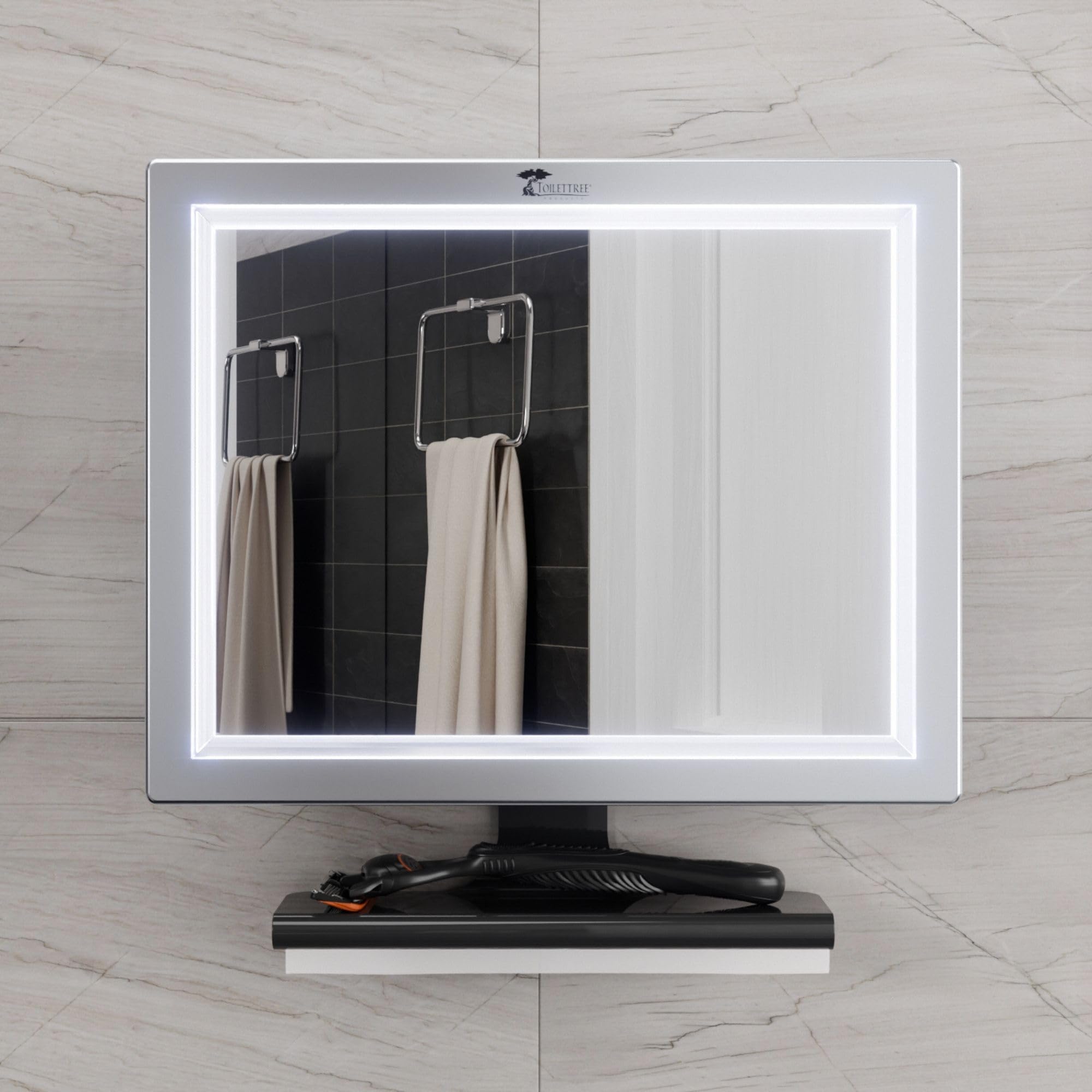 ToiletTree Products Deluxe LED Fogless Shower Mirror with Squeegee Anti-Fog Mirror - Adjustable Shaving Mirror with a Squeegee - Rust-Proof, Impact-Resistance Bathroom Shower Mirror