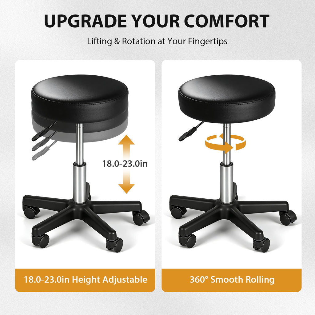 Nova Microdermabrasion Rolling Stool with Wheels Swivel Salon Stool Adjustable Drafting Tattoo Office Chair for Massage Bar Kitchen Spa Shop with Thick Cushion