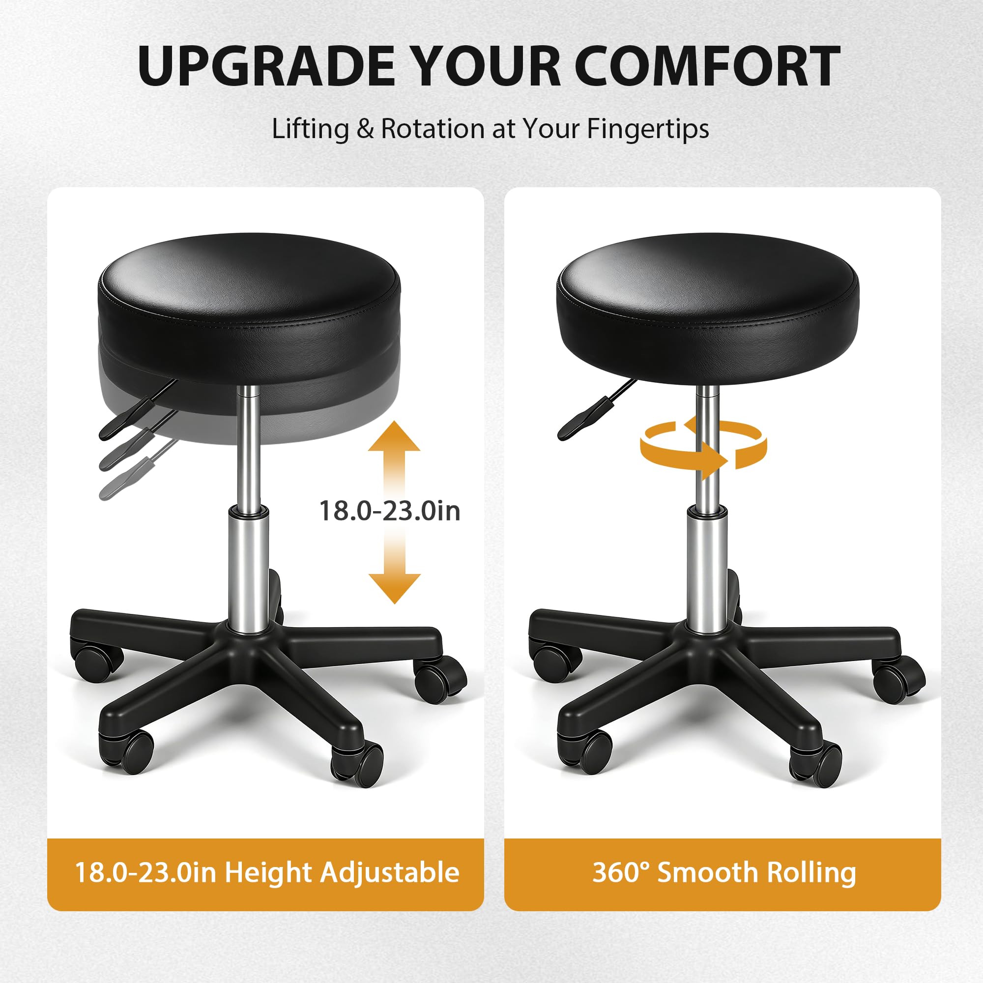 Nova Microdermabrasion Rolling Stool with Wheels Swivel Salon Stool Adjustable Drafting Tattoo Office Chair for Massage Bar Kitchen Spa Shop with Thick Cushion