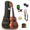 Mahogany Soprano Ukulele Starter Kit - Professional 21 inch w/Free Online Lesson Case Strap Tuner Aquila Strings