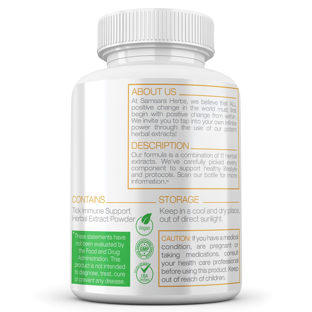 Samsara Herbs Tick Immune Support - Japanese Knotweed, Cats claw, Andrographis, Cryptolepis, Sarsaparilla, Resveratrol, Tick Bite Support 240 Capsules