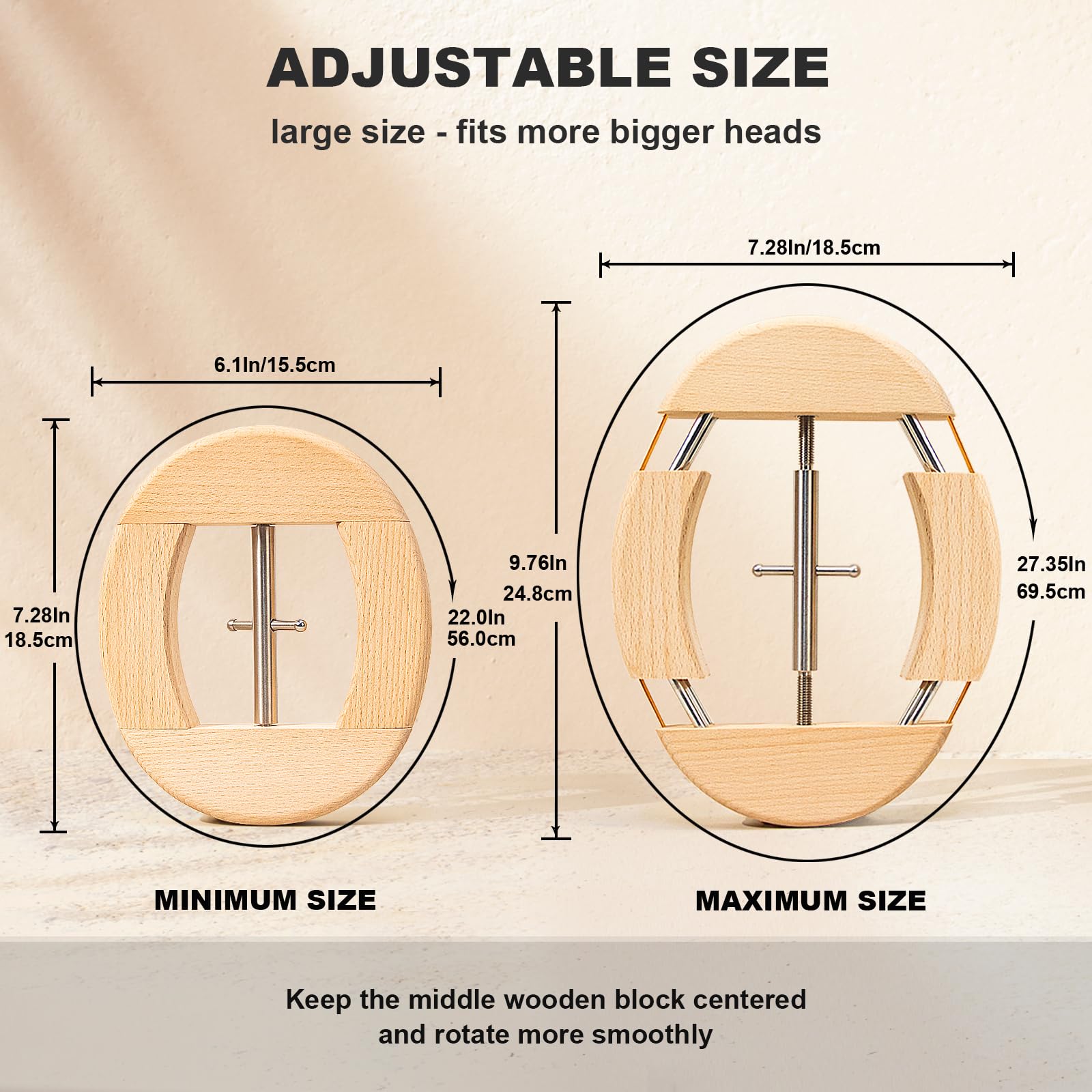 4 Way Hat Stretcher for Fitted Cowboy Hats Caps Stretcher for Men Fits All Caps - Beech Wood, Heavy Duty of Hat Extender Widener Shaper Large Size Enlarger, Beech + Stainless Steel, Large-X-Large