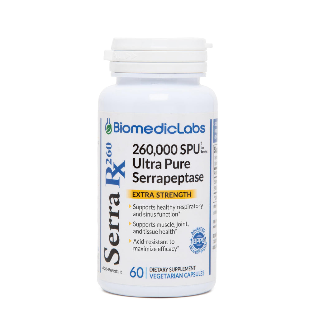 Serra-RX 260,000 SU Serrapeptase -Acid-Resistant Proteolytic Systemic Enzyme, Non-GMO, Gluten Free, Vegan, Supports Sinus, Immune & Lung Health, 60 Veg Capsules