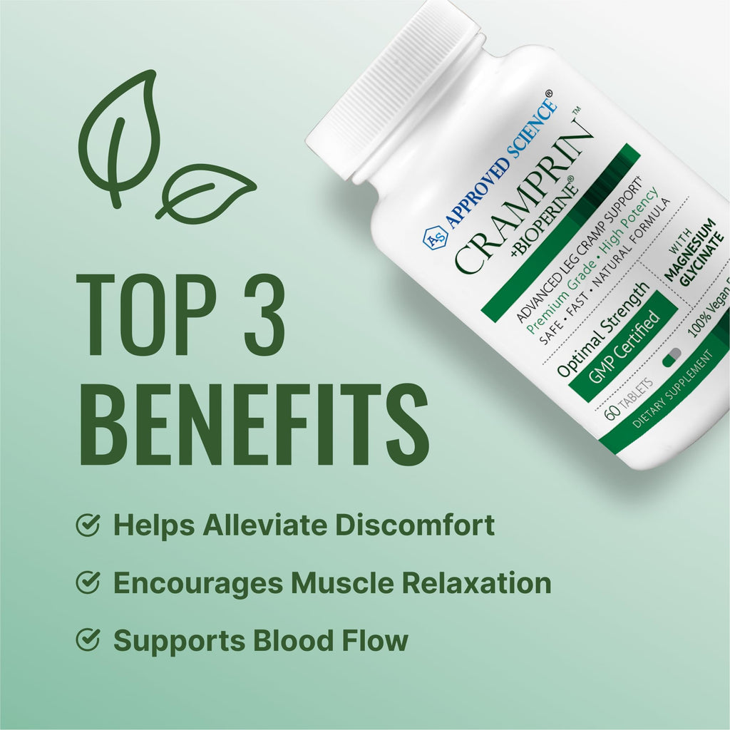Approved Science Cramprin - High Absorption Magnesium, Vitamin B Complex, BioPerine - Muscle Cramps - 6 Month Supply - 2 Bottles - Vegan