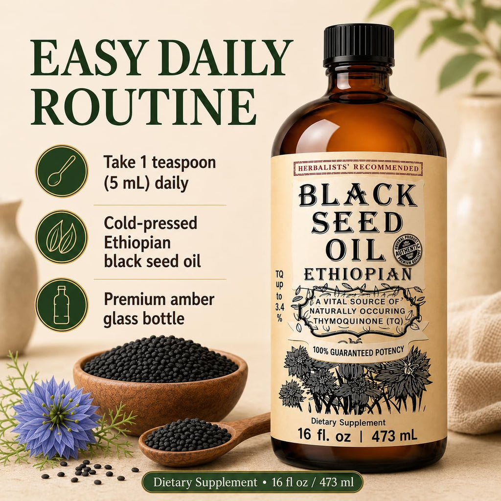 Ethiopian Black Seed Oil 16 oz – Cold-Pressed Nigella Sativa, High Thymoquinone 3.45%, Black Cumin Seed Oil Liquid, 100% Pure Unrefined, Immune Skin Hair & Digestive Support