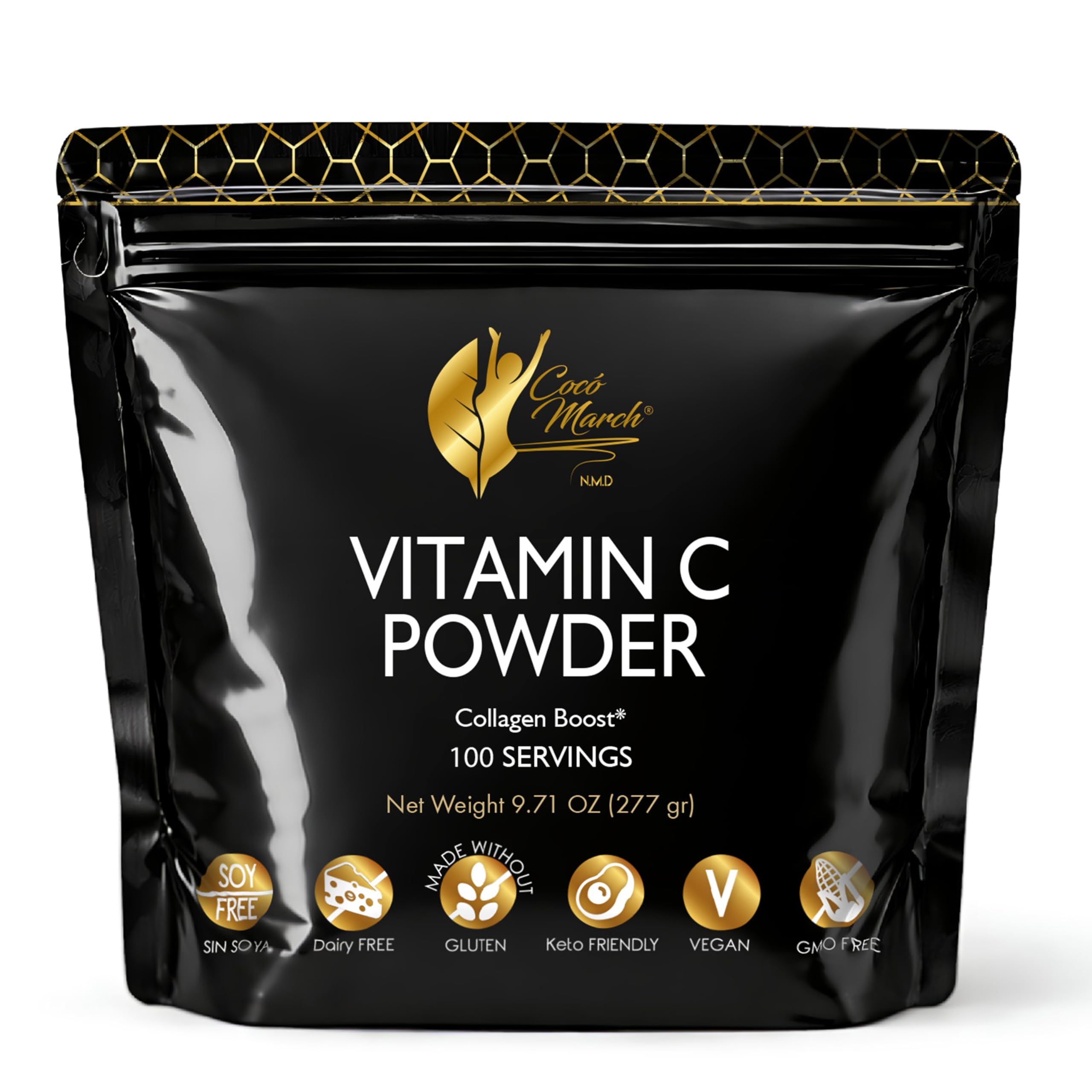 Cocó March N.M.D Vitamin C Powder 1000 mg – Immune Support Supplement with Zinc, Bromelain, Quercetin & L-Lysine, Supports Collagen Production, Vegan, Gluten & Dairy Free, Keto Friendly, 10 oz