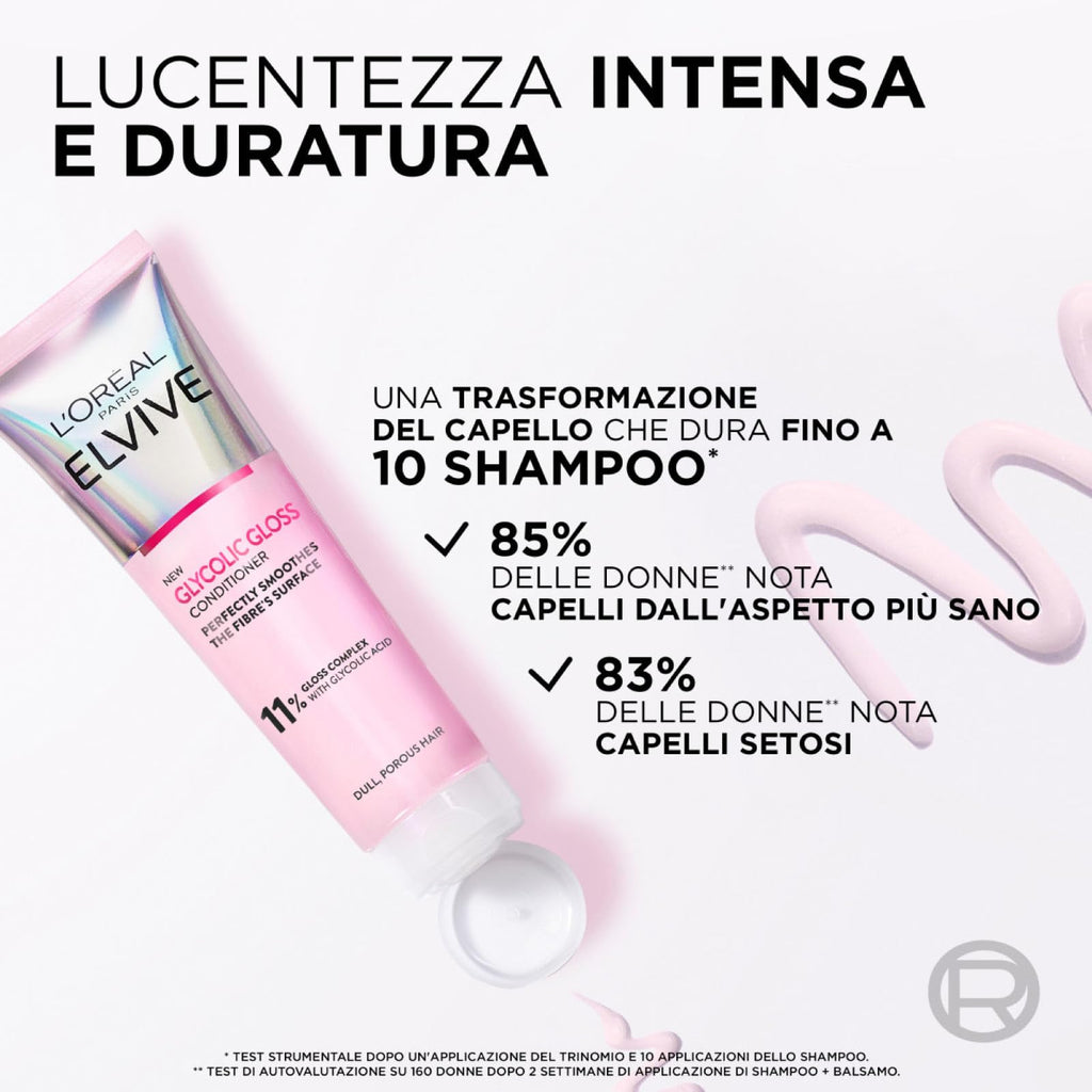 L'Oréal Paris Elvive Glycolic Gloss Glycolic Acid Hair Set with Conditioner 150ml + 5 Minute Lamination Treatment for Dull and Porous Hair 200ml - 2 Bottles