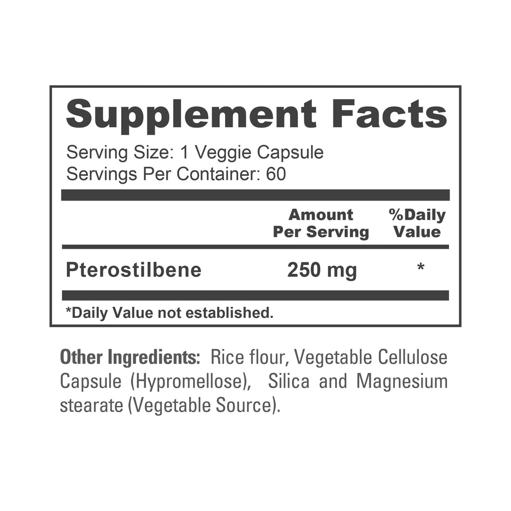 NusaPure Pterostilbene - Suitable for Vegetarian/Vegan, Non- GMO - 250mg - 60 Capsules