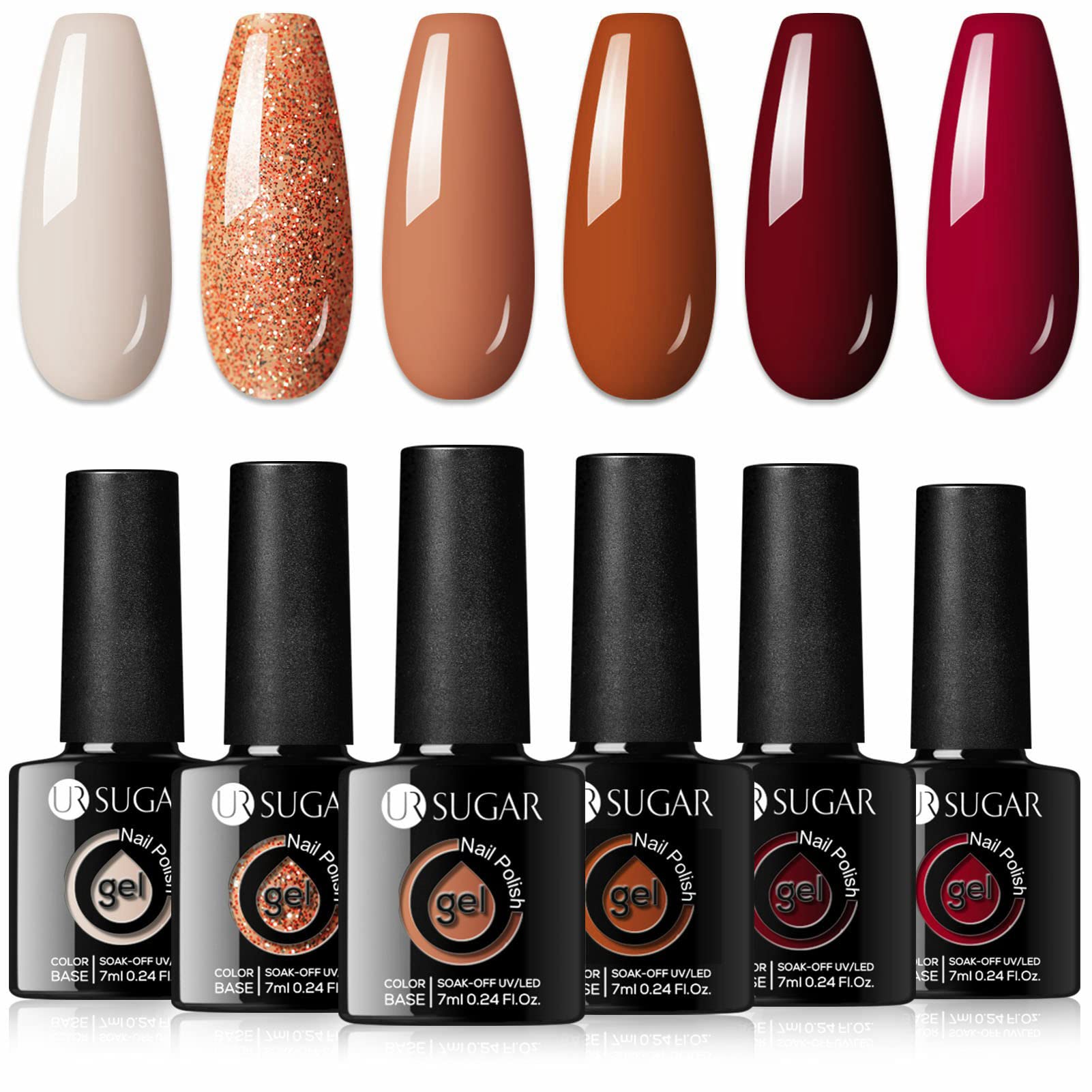 UR SUGAR Gel Nail Polish Set, 6 Colours Nail Polish Set for All Seasons Light Pink Soak Off U V Lamp Nails Varnish Sets Valentine's Day Gift Box for Women Girls