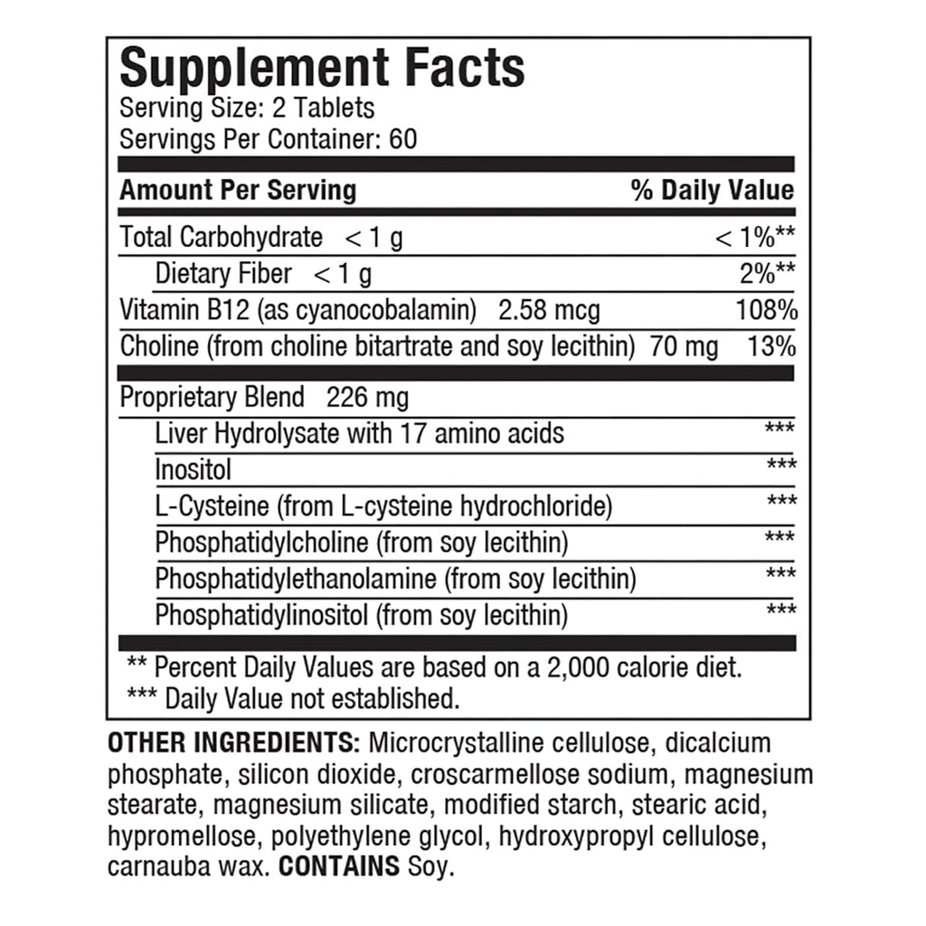 LIVERITE Liver Aid 120 Tablets Liver Support Supplement with Amino Acids, Choline & Vitamin B12 Supports Healthy Liver Function, Energy & Metabolism