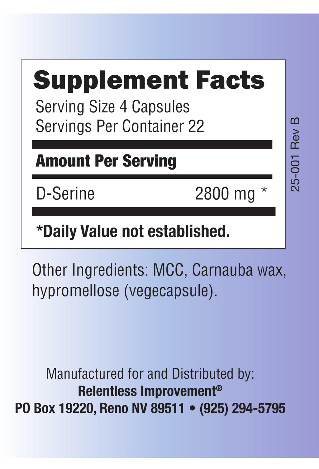 Relentless Improvement D-Serine Amino Acid 700mg 90 Count Vege Capsules